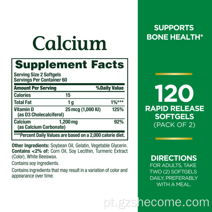 Vitamina Bone Health Cálcio 1000IU Vitamind3 120 Softgels